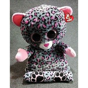 TY Peek-a-Boo Trixi Pink/Gray Leopard Big Pink Sparkle Eyes, Paws Tablet Holder